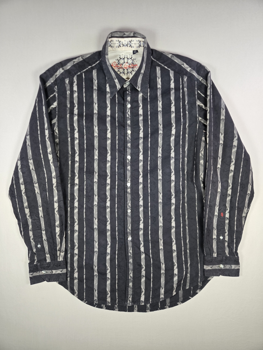Robert Graham Long Sleeve Flip Cuff Striped Cotton Party Shirt Large